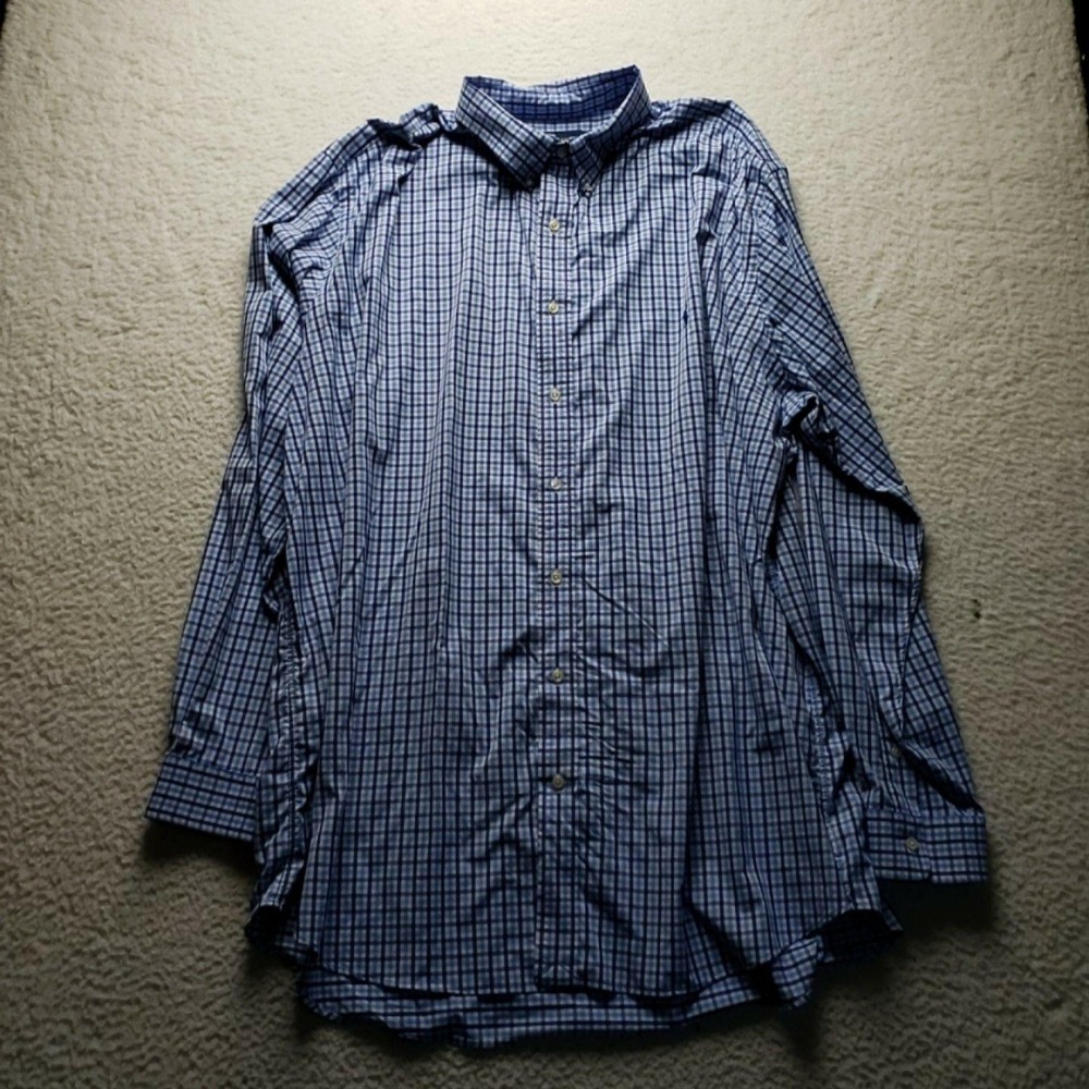 Ralph Lauren Shirt Mens 3XLT Blue Check Long Sleeve Stretch Button-Up Casual